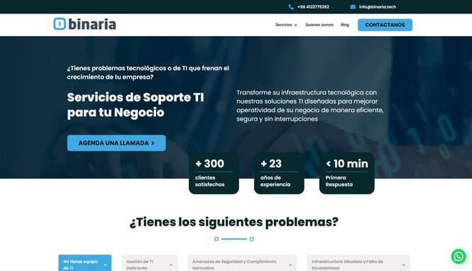 Captura de pantalla del sitio web Binaria Tech