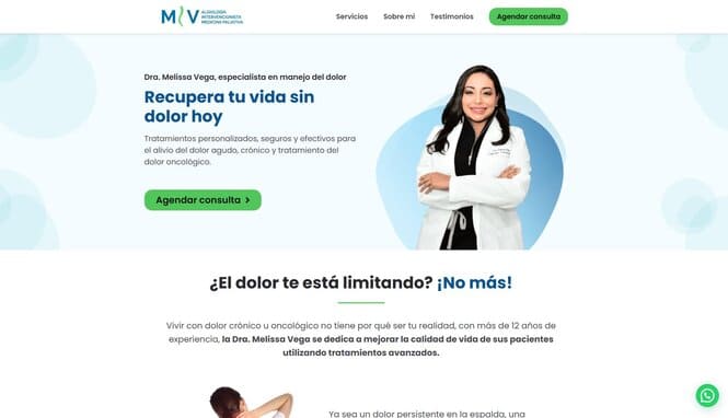 Captura de pantalla del sitio web Dra. Melissa Vega