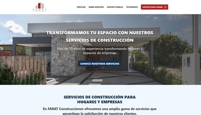 Captura de pantalla del sitio web Farat Construcciones