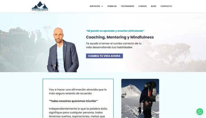 Captura de pantalla del sitio web Vivir con Coraje