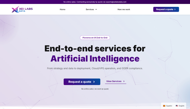 Captura de pantalla del sitio web Xei Labs